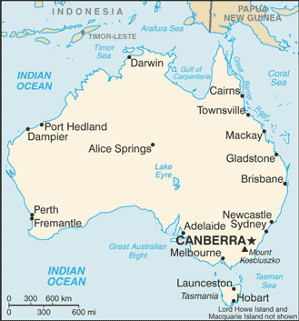 Map of Australia showing various towns.