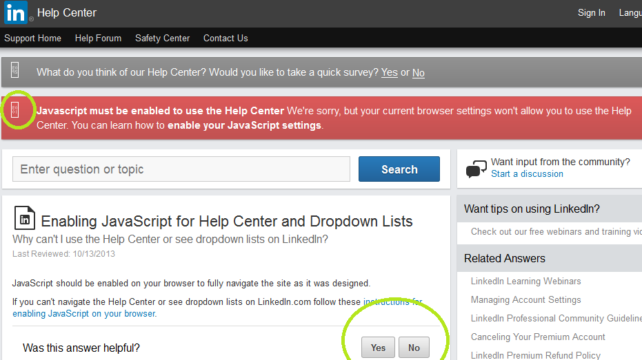 Linkedin needs JavaScript to enable JavaScript