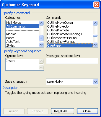 MS Office 2003: Customise keyboard